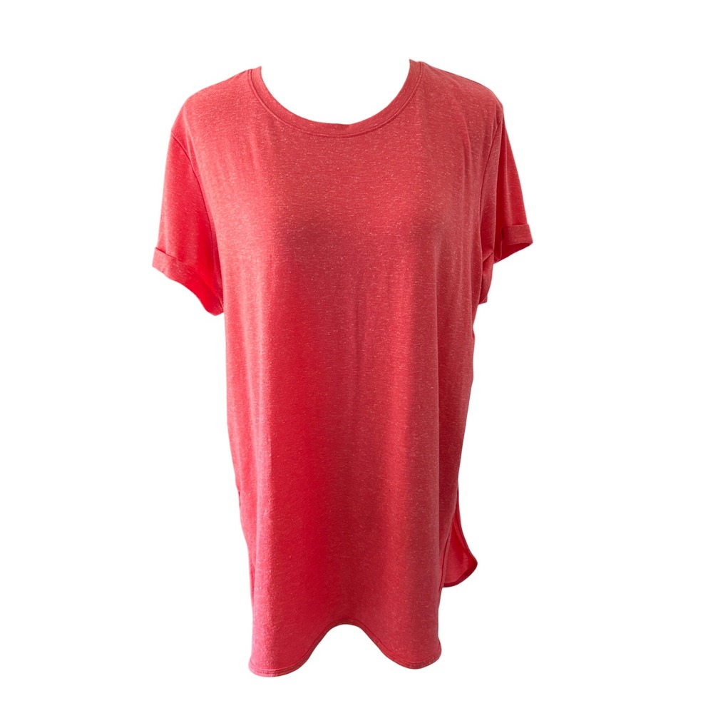 Tek Gear DryTek Womens XXL Coral Red Heather Linen Blend Cuffed Sleeve Tee Shirt